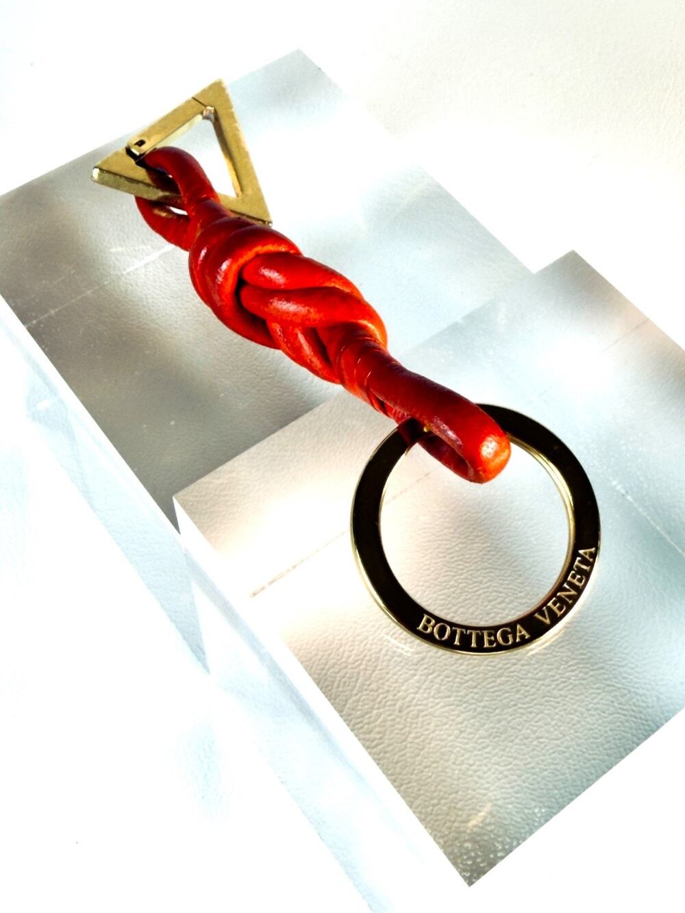Bottega Veneta Knotted Leather Triangle Key Ring / Bag Charm - Chilli Red